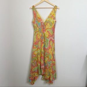 Lauren Ralph Lauren Yellow and Green Paisley Asymmetrical Dress